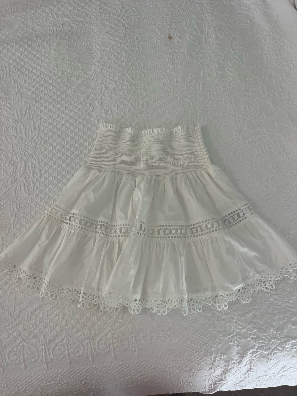 Designer White Tiered Lace-Trim Skirt